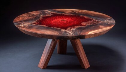 Close-up of a traditional wooden drum with a red drumstick resting on top against dark background