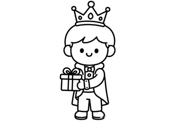 Cute Prince with Gift Coloring Page