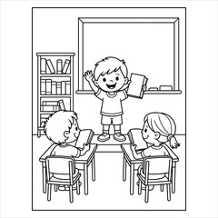 Kids Learning in Classroom Coloring Page