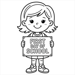 First Day of School Sign Girl Coloring Page