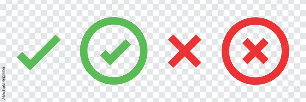 Poster green check marks and red crosses on a transparent background. symbols for correct and incorrect. ch