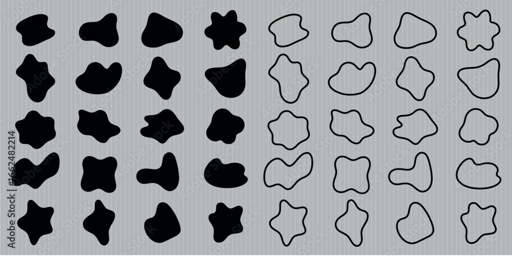 Poster abstract shapes in black and outline form. random, organic shapes create a dynamic pattern. shapes v