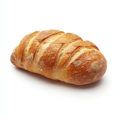 A loaf of light-brown, crusty bread,  with diagonal slits