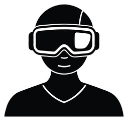 Person wearing virtual reality headset black and white simple avatar style design