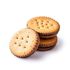 Stack of three sandwich cookies with a light brown filling