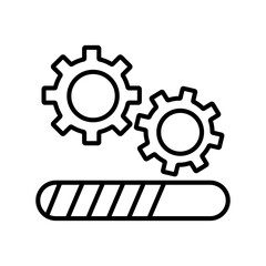 Progress bar with gears indicating loading, ideal for digital design projects, websites, software development, apps, or technologyrelated content.