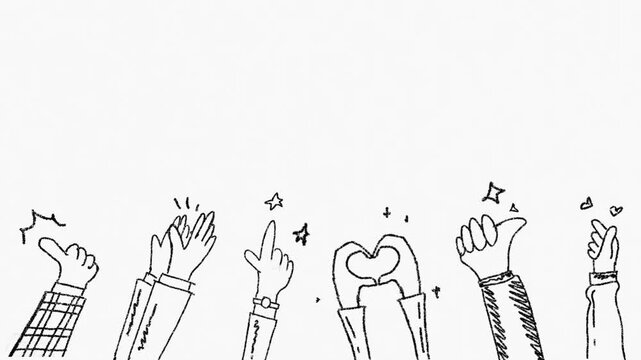 Hand Gestures of Celebration: Cartoon Style Applause, frame by frame stop motion animation on a white and black background, perfect for motion graphics, comics, or energetic