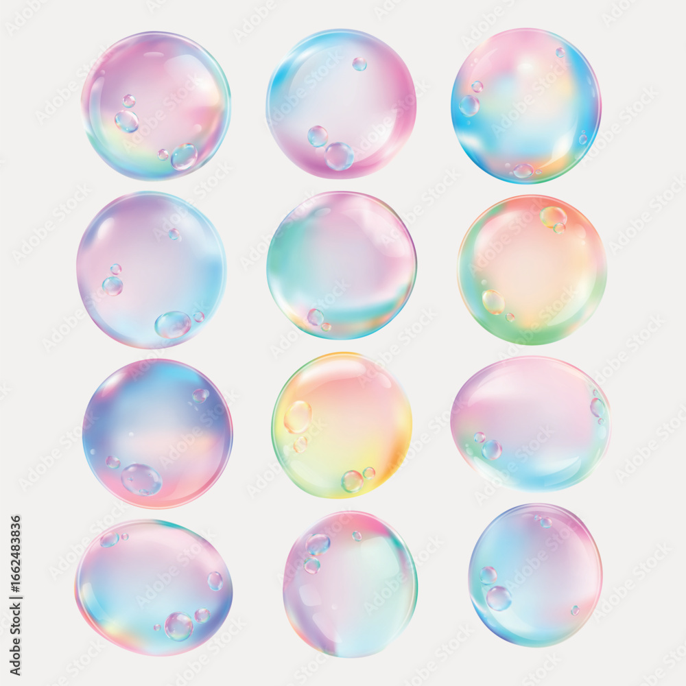 Poster art & illustrationcolorful soap bubbles with a rainbow effect. these bubbles have a shiny, iridescen