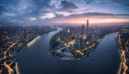 aerial view of Shanghai city at sunrise