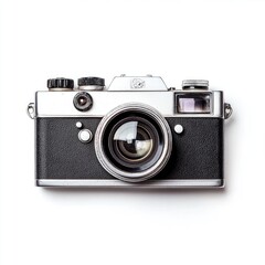Vintage silver and black camera, top view