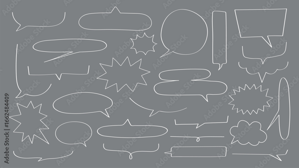 Poster Collection of speech bubbles and thought clouds. Speech bubbles in various shapes. Thought clouds for comics. Ideal for speech and thought in illustrations. Message illustration vector.