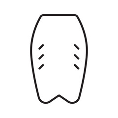 Minimalist cartoon of a bodyboard with fin cutouts, suitable for surf related designs such as posters, logos, and illustrations.