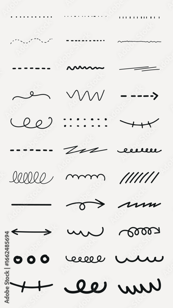 Aufkleber collection of hand-drawn lines and arrows. curved lines, straight lines, zigzag lines, and arrows. d