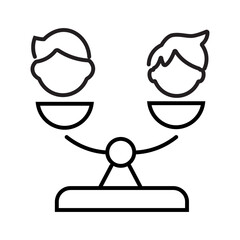 Symbol of gender equality with two heads on scales. Suitable for gender equality campaigns, diversity and inclusion materials, and social justice graphics.