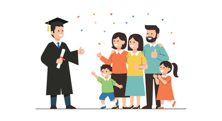Celebrating Graduation Day with Family A Vector Illustration Showcasing Academic Achievement and Family Support for Educational Promotion and Graduation Announcements