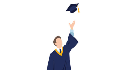 Minimalist Graduation Celebration Featuring a Graduate Tossing Their Cap in the Air. Suitable for educational material, invitations, or academic achievement.