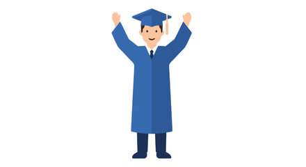 Celebratory Graduation Illustration Featuring a Cheerful Graduate in Academic Regalia with Arms Raised in Joyful Exuberance, Suitable for Educational Content