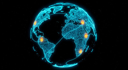 Digital World: A digital rendition of the globe, interconnected by networks, and enhanced by a futuristic ambiance, symbolizing global connection and technological advancement.