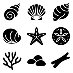 Minimalist Ocean Elements: Shells, Starfish, Coral, and Rocks