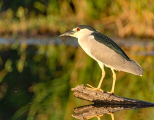 Black-crowned Night Heron on log