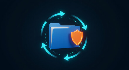 Cyber Security of Data Folder: A visual representation of data security, featuring a folder icon encompassed by circular arrows, symbolizing protection and secure information storage.