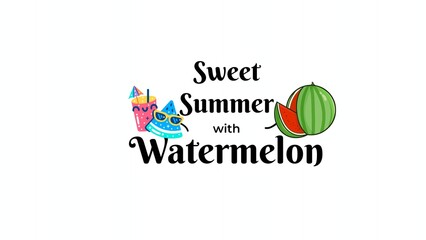 Bright summer illustration featuring happy watermelon and refreshing drinks
