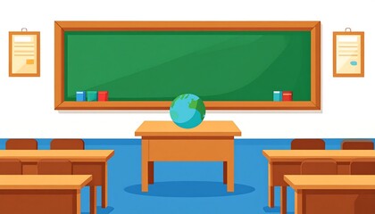Empty classroom with globe