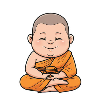 recommend clip art: cartoon of a novice monk meditating on transparent background