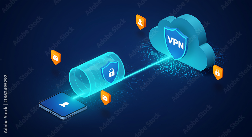 Poster cybersecurity in the digital world: a conceptual illustration depicting secure cloud computing with 
