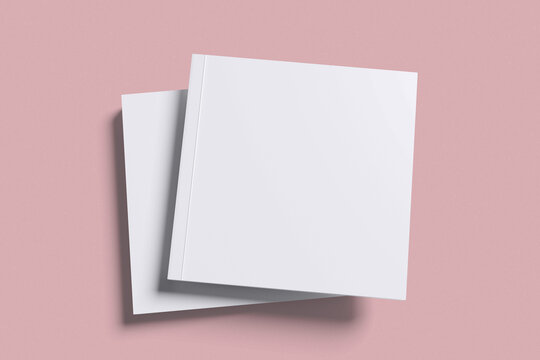 White square magazine with red background for mockup template