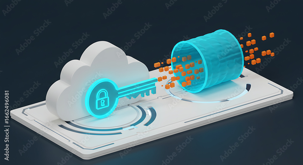Poster digital fortress: conceptual art representing data protection and cyber security. a luminous cloud a