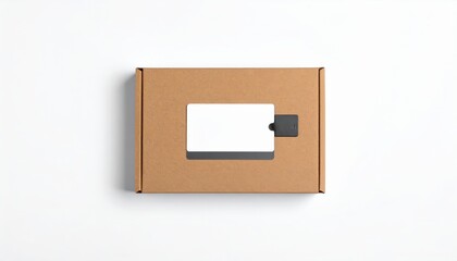 TopDown View of a Kraft Box with a Blank White Card and PullTab Sleeve.