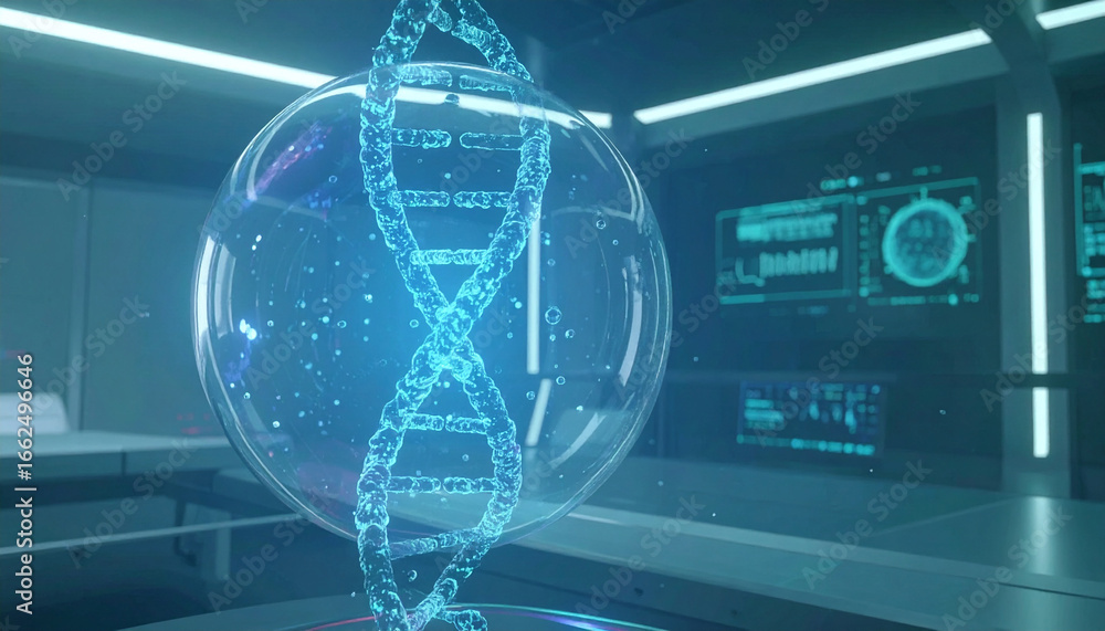 Poster dna helix in a scientific laboratory: a striking visualization of a dna helix, illuminated within a 
