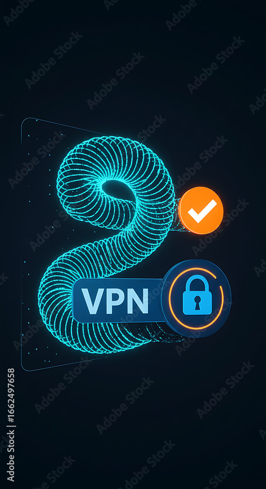 Poster vpn security concept: a digital depiction of a secure vpn connection, with an abstract blue spiral s
