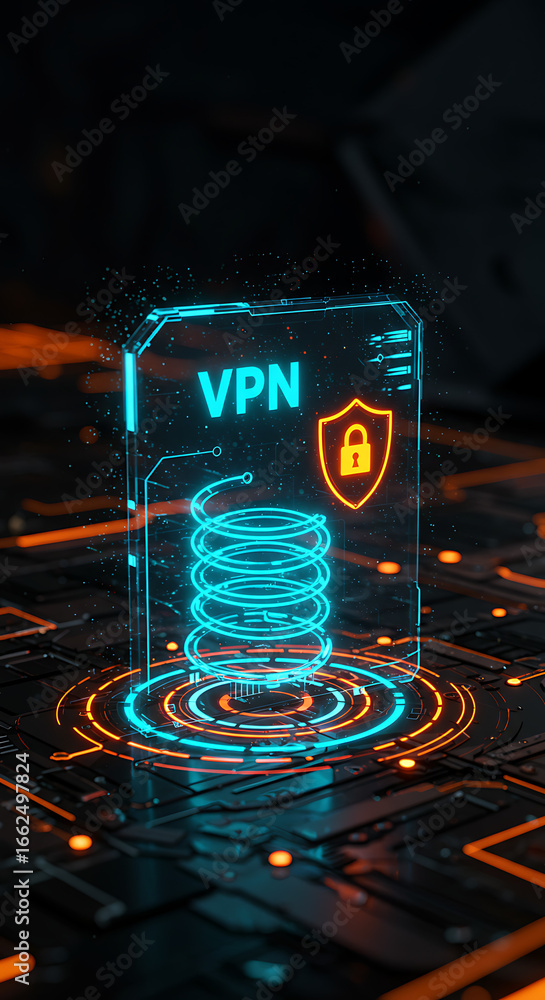 Poster secure connection: a vibrant visualization of a virtual private network (vpn) represented by a digit