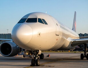 Obraz premium Close-up of a white passenger jet on tarmac