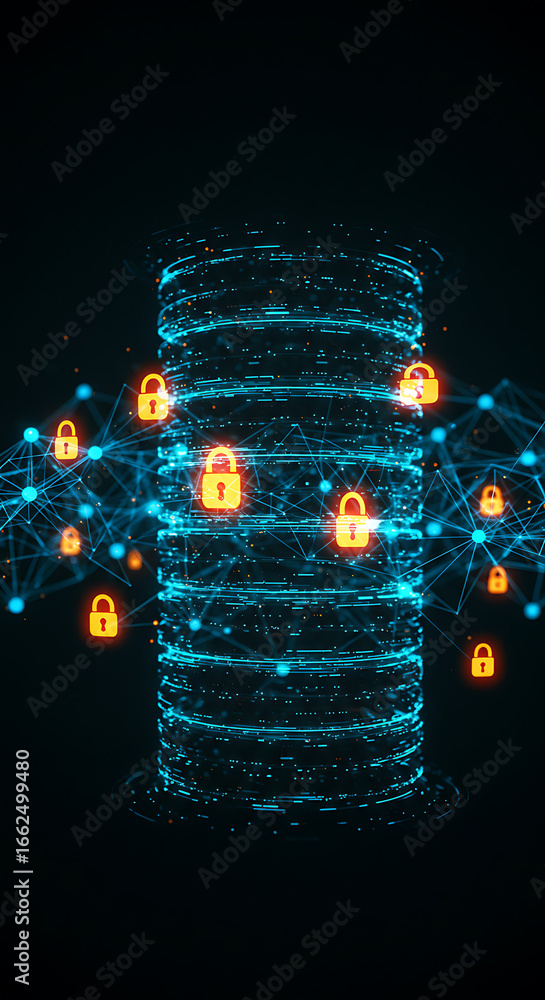 Poster cybersecurity sanctuary: a digital sanctuary of data security, showcasing the intricate mesh of inte