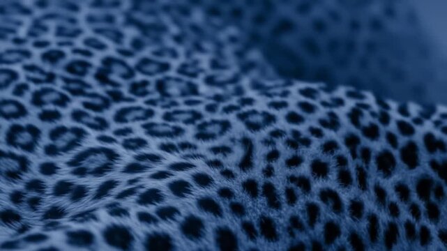 Close up of blue leopard print fur showing texture and pattern in a detailed animal skin view