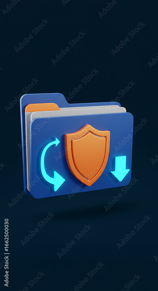 Poster digital security and shield: a striking visual that showcases a digital folder emblazoned with a pro