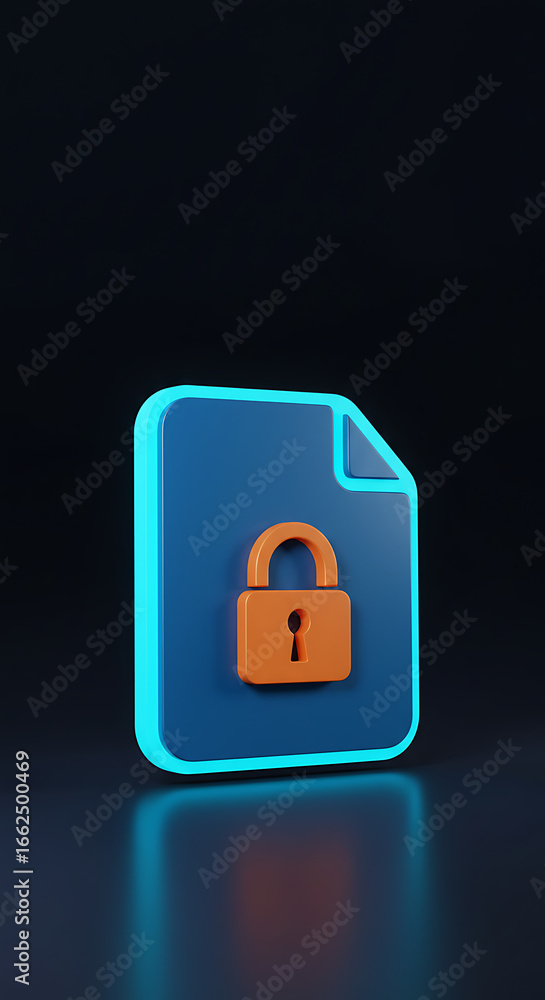 Poster secure data: a digital illustration depicts a file icon adorned with a padlock, symbolizing data pro