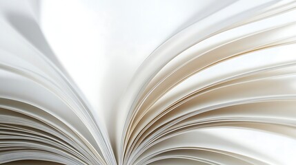 Abstract of book pages fanned showing paper texture, elegant curves and bright light