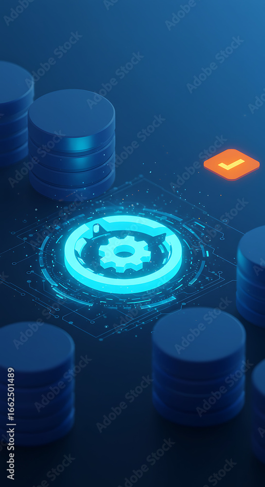 Poster data process automation: futuristic digital render showcasing the concept of data process automation
