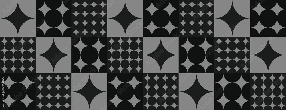 Poster geometric background with a retro style, featuring black and gray patterns. black and gray retro til