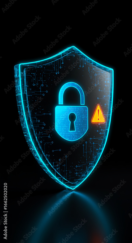 Poster cybersecurity shield: a digital representation of a robust cybersecurity shield, symbolizing data pr