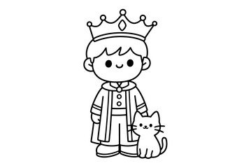 Cute Prince with Cat Coloring Page