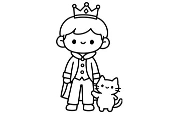 Black and White Prince Cat Outline