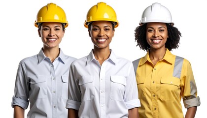 A multicultural team of professional female engineers and construction workers in hard hats, symbolizing diversity and empowerment in the industrial workplace
