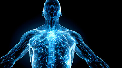 Glowing Blue Digital Human Anatomy Network