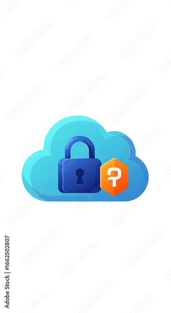 Poster secure cloud data: a digital rendering shows a secure data cloud symbol, depicting a padlock symbol 