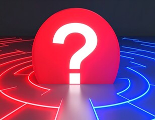 Glowing red question mark in a neon maze